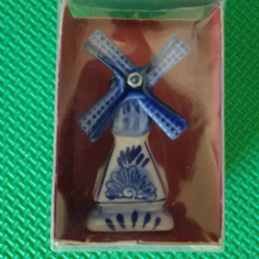 Hand Made Porcelain Wind Mill + Shoes Dutch Souvenir vintage